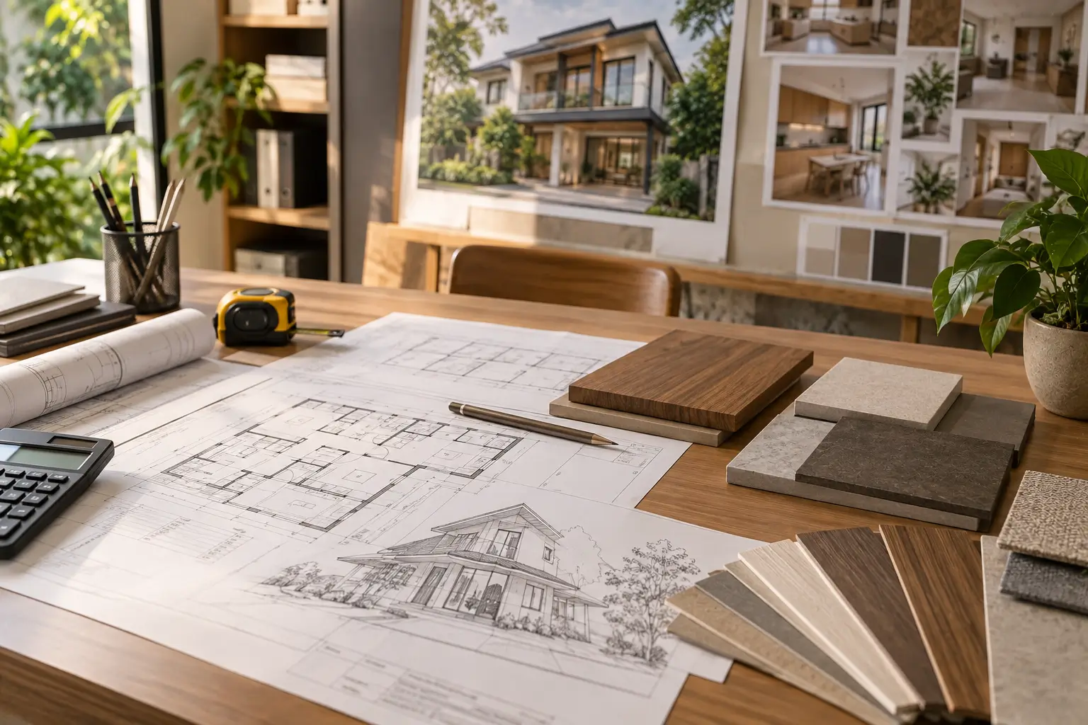 Perencanaan biaya renovasi rumah dengan gambar denah, material, dan alat ukur