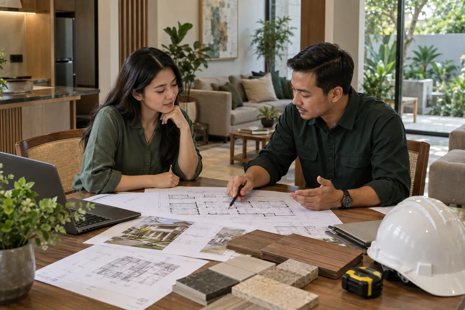 Tim dan pemilik rumah membahas kebutuhan pembangunan atau renovasi hunian